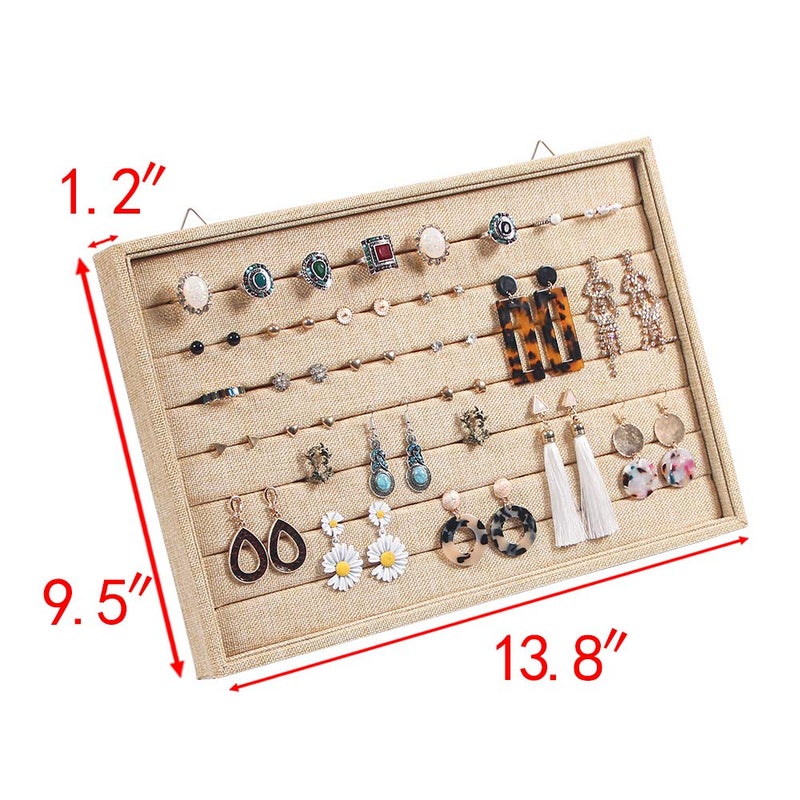 Coward Wall Mount Earring Holder Organizer,Ring Jewelry Tray for Drawer Stud Earring Storage Box(light yellow linen) - Image 2